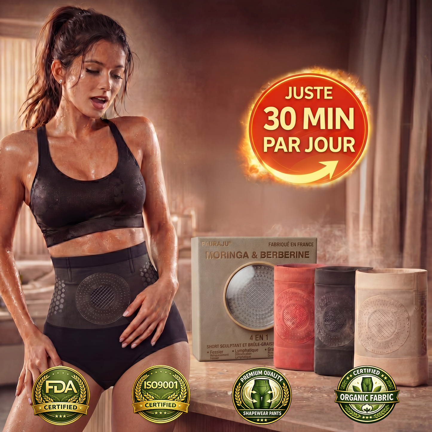 Boutique Officielle | ✅ 𝐏𝐀𝐔𝐑𝐀𝐉𝐔® 2026 Short Sculptant & Brûle-Graisses 4-en-1 aux Micro-Particules de Moringa & Berbérine💫