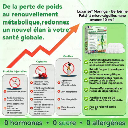 Magasin Officiel✅𝑳𝒖𝒙𝒂𝒓𝒊𝒔𝒆® 𝑴𝒐𝒓𝒊𝒏𝒈𝒂 𝒙 𝑩𝒆𝒓𝒃é𝒓𝒊𝒏𝒆 10-𝒆𝒏-1 𝑷𝒂𝒕𝒄𝒉 𝒂𝒗𝒂𝒏𝒄é à 𝒏𝒂𝒏𝒐-𝒎𝒊𝒄𝒓𝒐-𝒂𝒊𝒈𝒖𝒊𝒍𝒍𝒆𝒔 (Une application quotidienne, résultats visibles en 7 jours) Obésité, Diabète, Apnée du sommeil, Problèmes articulaires🎉🎉