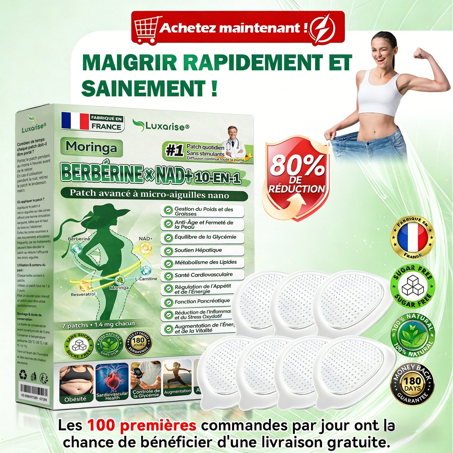 Magasin Officiel |  Luxarise® Moringa & Bérbérine 10-en-1 Patch Nanomicro-aiguilles Avancé👩‍⚕️ (Une application quotidienne, résultats visibles en 7 jours)🗼 Obésité, Diabète, Apnée du sommeil, Problèmes articulaires
